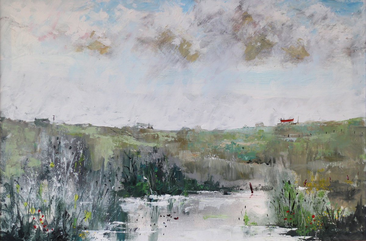 Impressionistic Landscape Acrylic Painting By Bill Mcarthur, 23 X 15, Orkney Autumn...with Ducks, Original Artwork