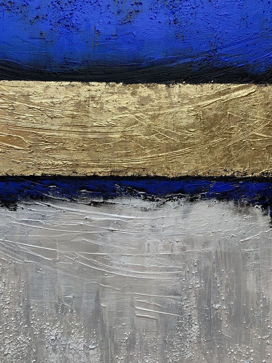 Out of the Blue - XL LARGE,  TEXTURED, GOLD LEAF ABSTRACT ART – EXPRESSIONS OF ENERGY AND LIGHT. READY TO HANG!