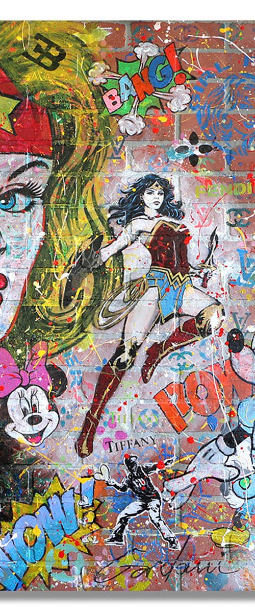 Wonder Woman Rolls Royce - Brick Wall Panel by Gardani Art