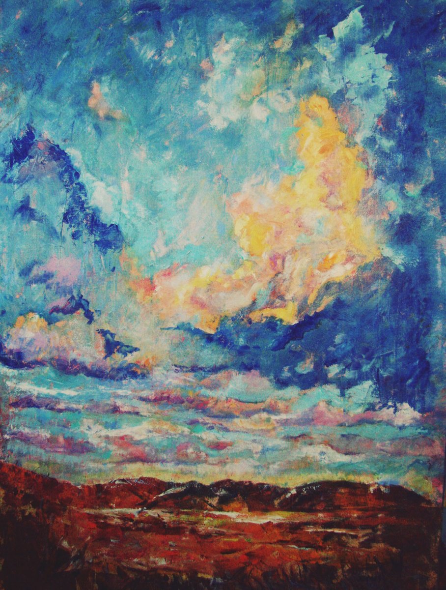Impressionistic Landscape Oil Painting By Tetiana Pchelnykova, 24 X 31", Perl Clouds, Original Artwork