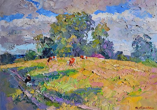 Landscape with cows by Boris Serdyuk