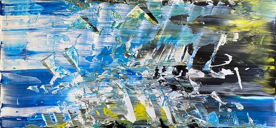 "Everybody Was Kung Fu Fighting" - FREE USA SHIPPING - Original PMS Abstract Acrylic Painting On Recycled Wooden Desk Panel - 55" x 26"