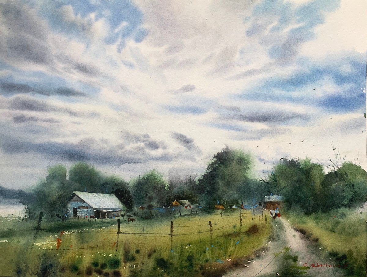 Clouds over the farm by Eugenia Gorbacheva