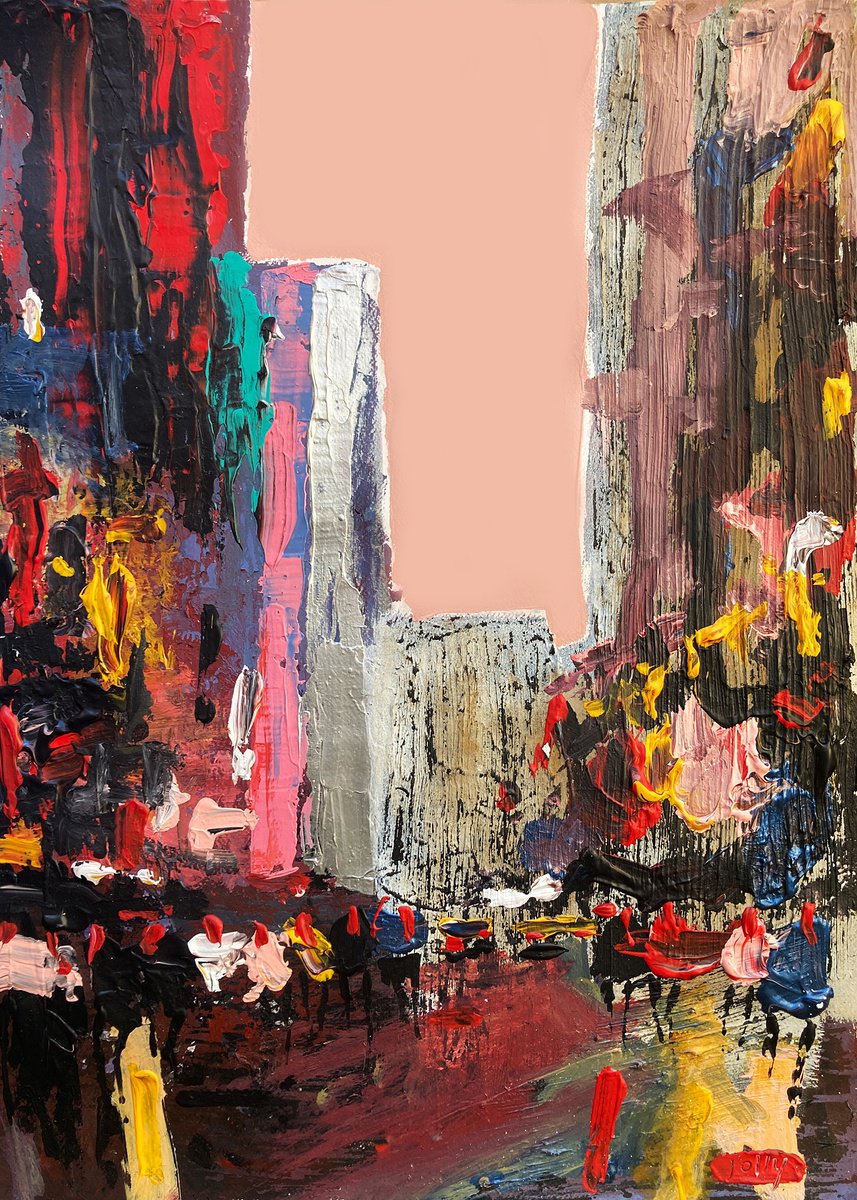 Impressionistic Cityscapes Acrylic Painting By Nicolas Jolly, 20 X 28", New York 129, Original Artwork