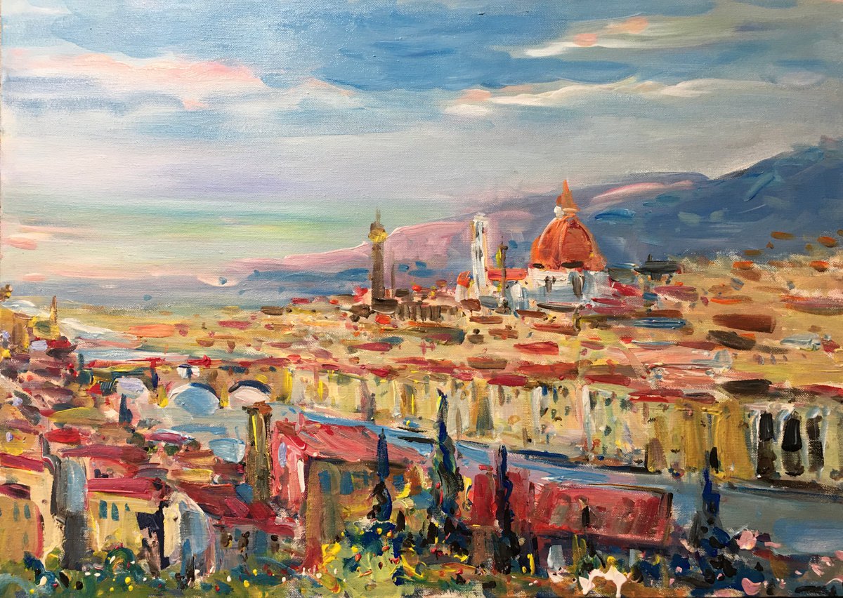 Impressionistic Landscape Acrylic Painting By Altin Furxhi, 28 X 20, Abstrakt Florence., Original Artwork