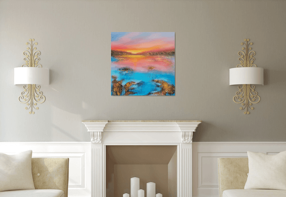 A beautiful large modern abstract figurative seascape painting "Evening mood"