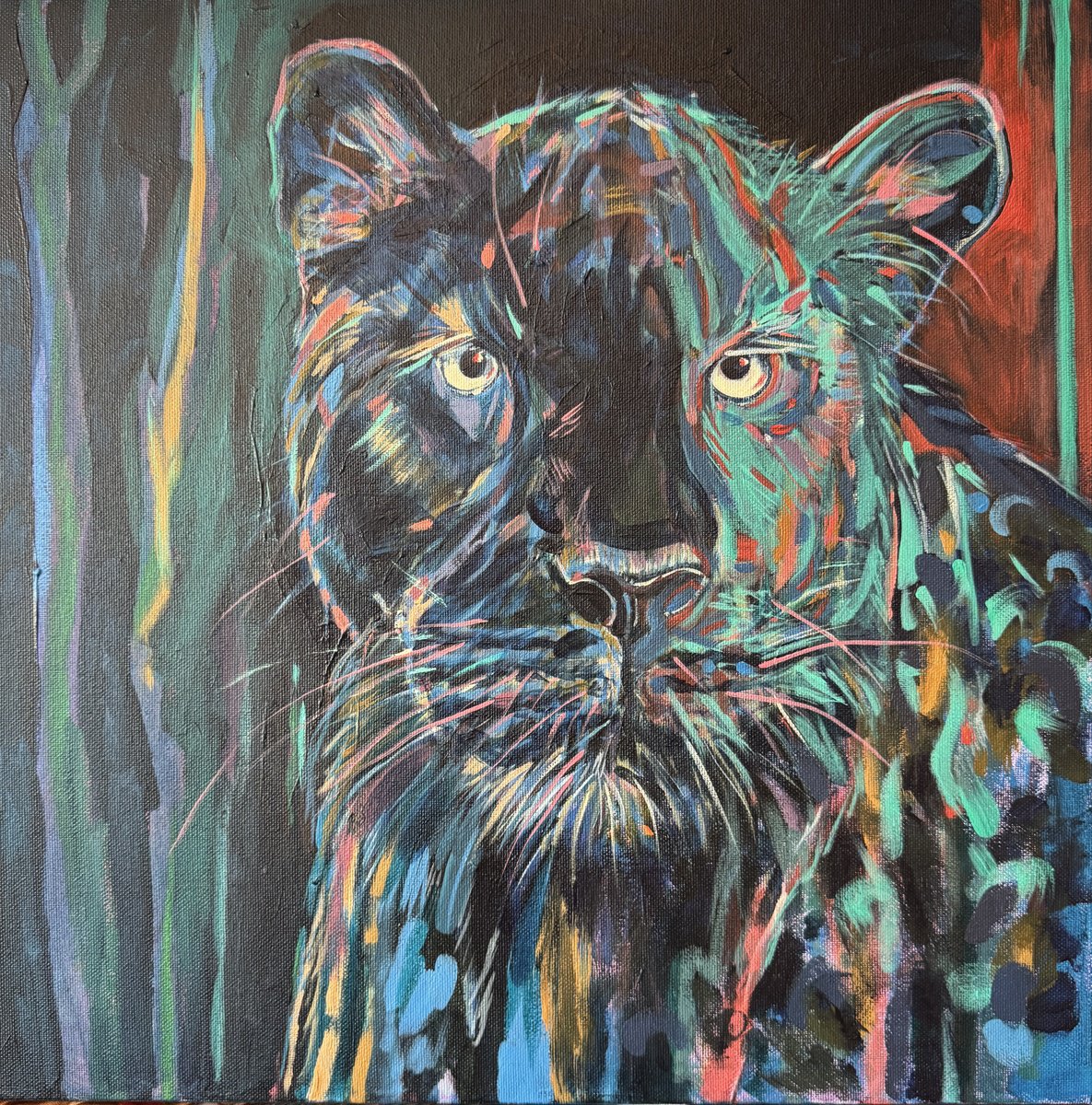 Impressionistic Animal Acrylic Painting By Hanna Bell, 18 X 18, Jaguar, Original Artwork