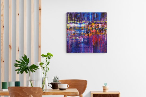 75x75 cm Purple Abstract Landscape Painting Original Canvas Art