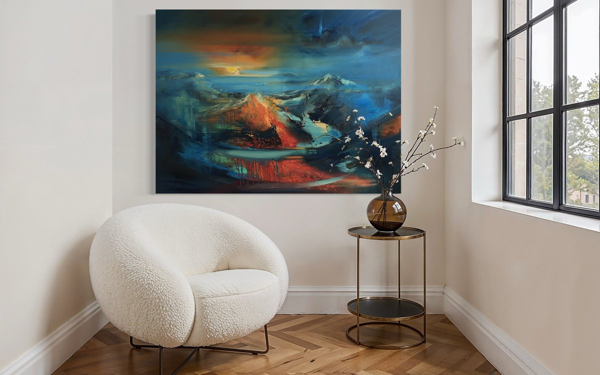 Impressionistic Landscape Oil Painting By Beata Belanszky Demko, 47 X 35, Embrace Of The Hills, Original Artwork