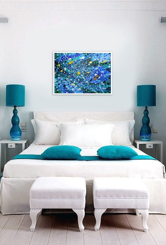 BLUE LAGOON. 70x50cm. (Palette knife original emotional abstract oil painting)