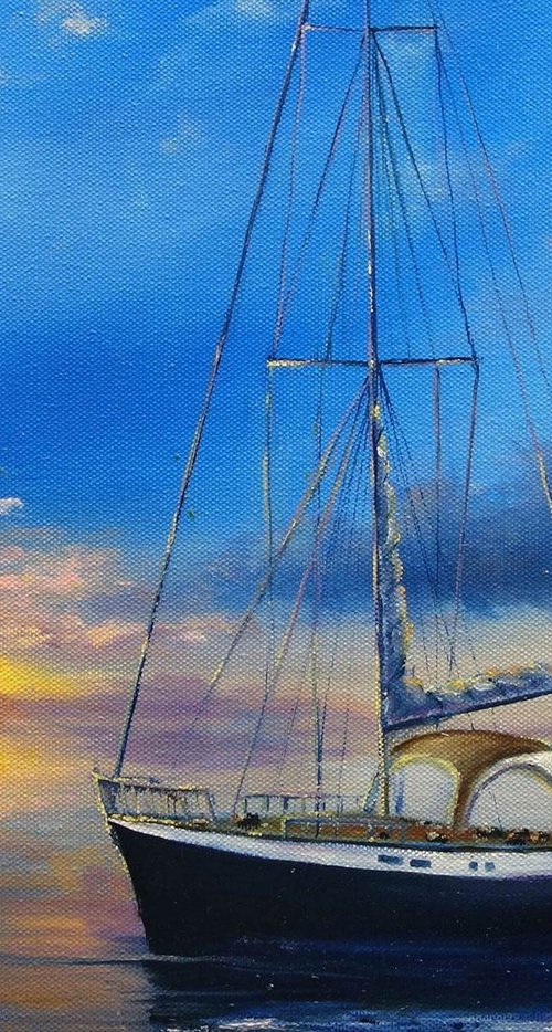 Seascape Morning calm - Seascape painting,  sunrise  painting by Mariia Ignatkina