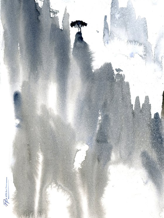 Japanese mountains painting (number 1 ) -  Original Watercolor Painting
