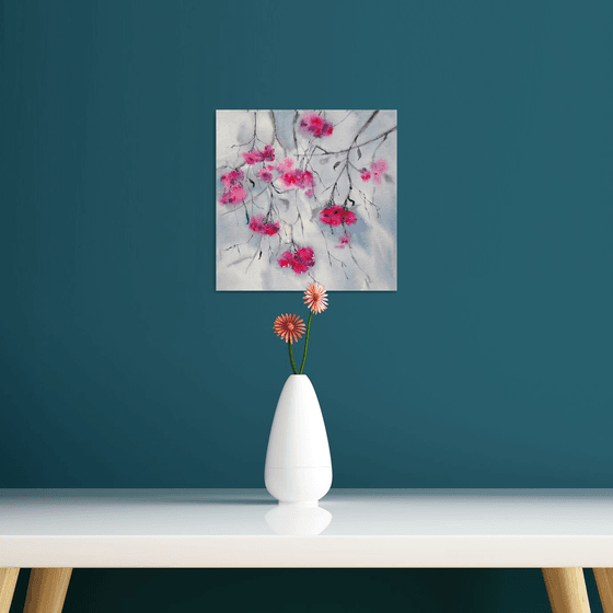 Winter forest. Rowan berries art