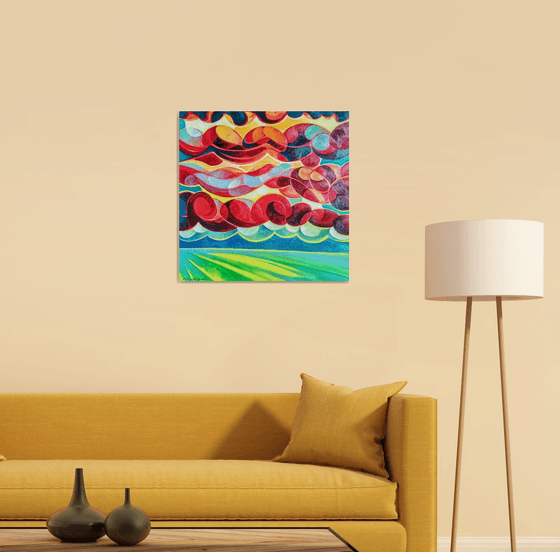 Sunset (60x60cm, cubism, oil painting, ready to hang)
