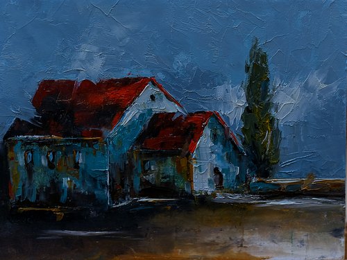 Old house painting. Palette knife art. Small gift painting by Marinko Šaric