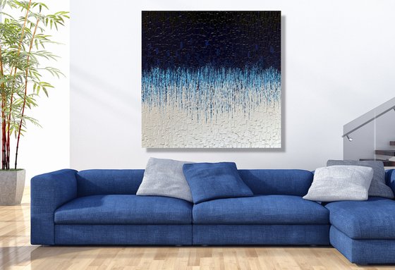 COMMISSIONED ARTWORK FOR JULIA - CASCADE OF BLUE #5 - LARGE, TEXTURED, PALETTE KNIFE ABSTRACT ART – EXPRESSIONS OF ENERGY AND LIGHT. READY TO HANG!