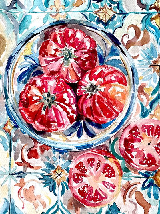 Tomates sobre Azulejos