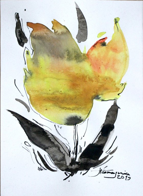 Colorful 15 (yellow Tulip), Watercolor on paper, 15 x 20 cm