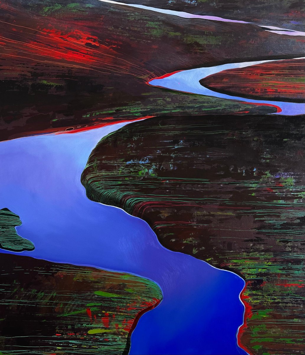 Abstract Landscape Oil Painting By Elizaveta Pugacheva, 31 X 35, A Valley, Original Artwork