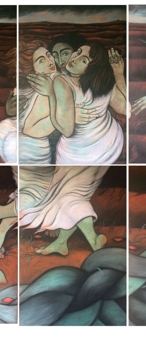 Three Graces by the River of Time; (6 panels) by Phyllis Mahon