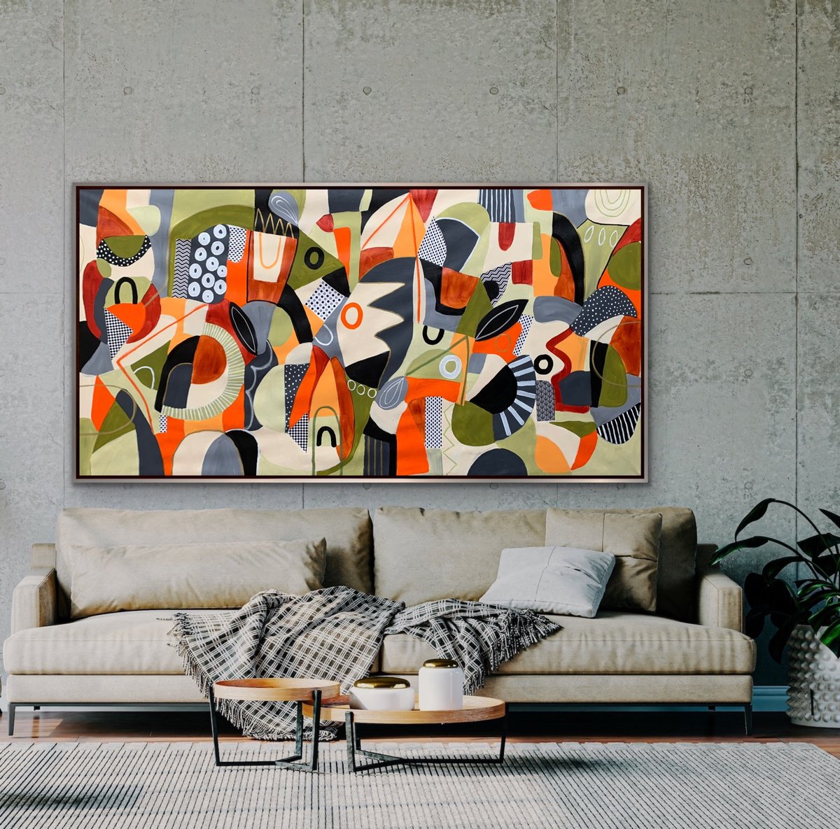 Organic Abstract Acrylic Painting By Rashna Hackett, 72 X 38", Radiance, Original Artwork