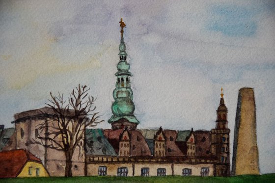 Denmark watercolor painting Hamlet Castle Kronborg, Helsingor