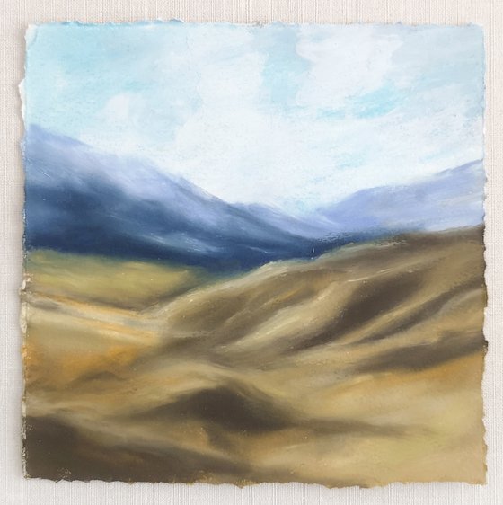 Mountain landscape. Small oil pastel painting