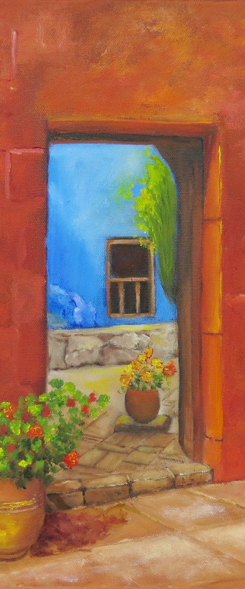 A Peek Inside a Mediterranean Courtyard by Maureen Greenwood