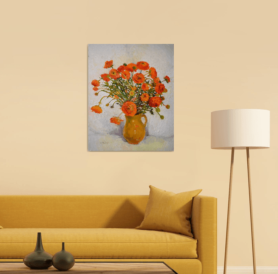 Orange Flowers in the Vase, Ranunculus