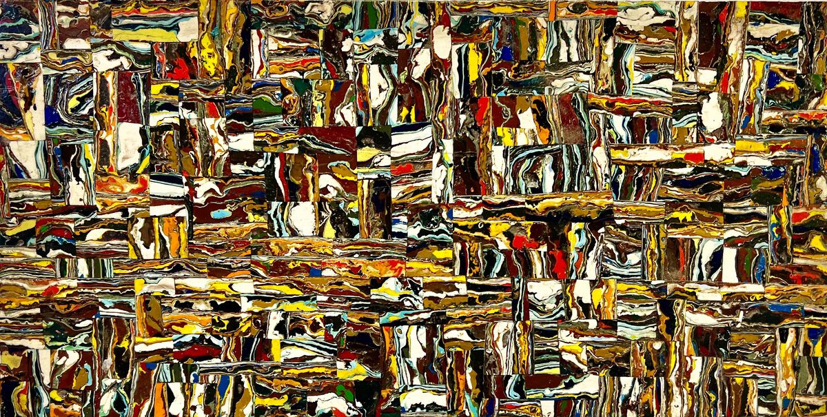 Abstract Oil Painting By Dan Mckay, 12 X 6, Mosaic #21, Original Artwork