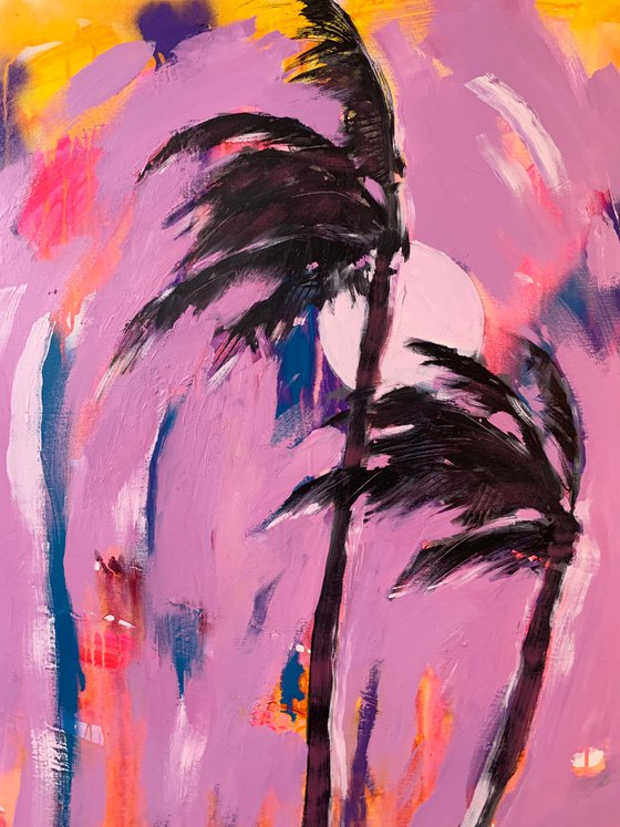 Bright painting - "Pink palms" - Pop Art - 100x80cm - 2021