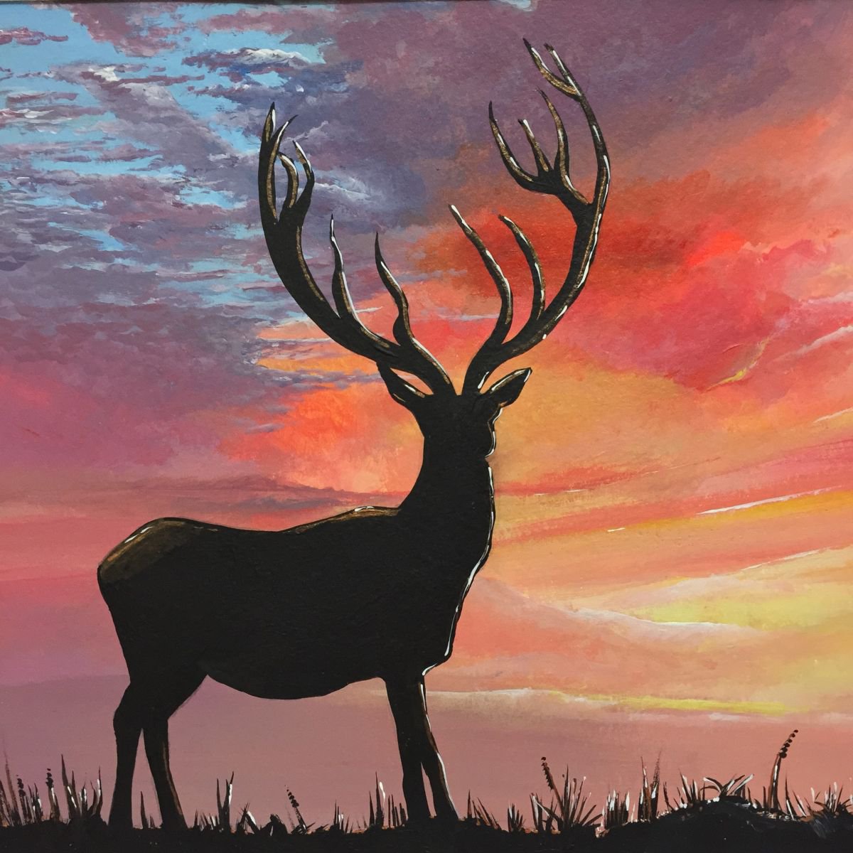 Deer At Sunset, Drawing by Hristiyana Ilieva