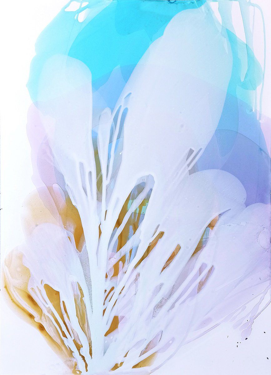 Organic Abstract Acrylic Painting By Viktoriia Epifanova, 20 X 28", Blue Gold Abstract Painting, Original Artwork