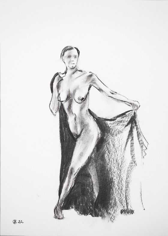 Nude in charcoal. 42. Black and white minimalistic female girl beauty body positive