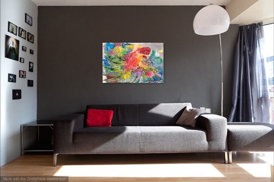 Abstract Birds, Parrot Oil Painting, Abstract Art 36", size 60x90cm, Gift for her Contemporary Art