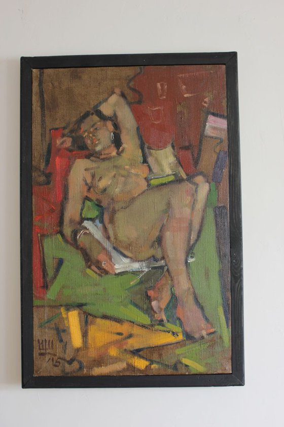 "Lying on back". 46х72см. oil on canvas. 2015.