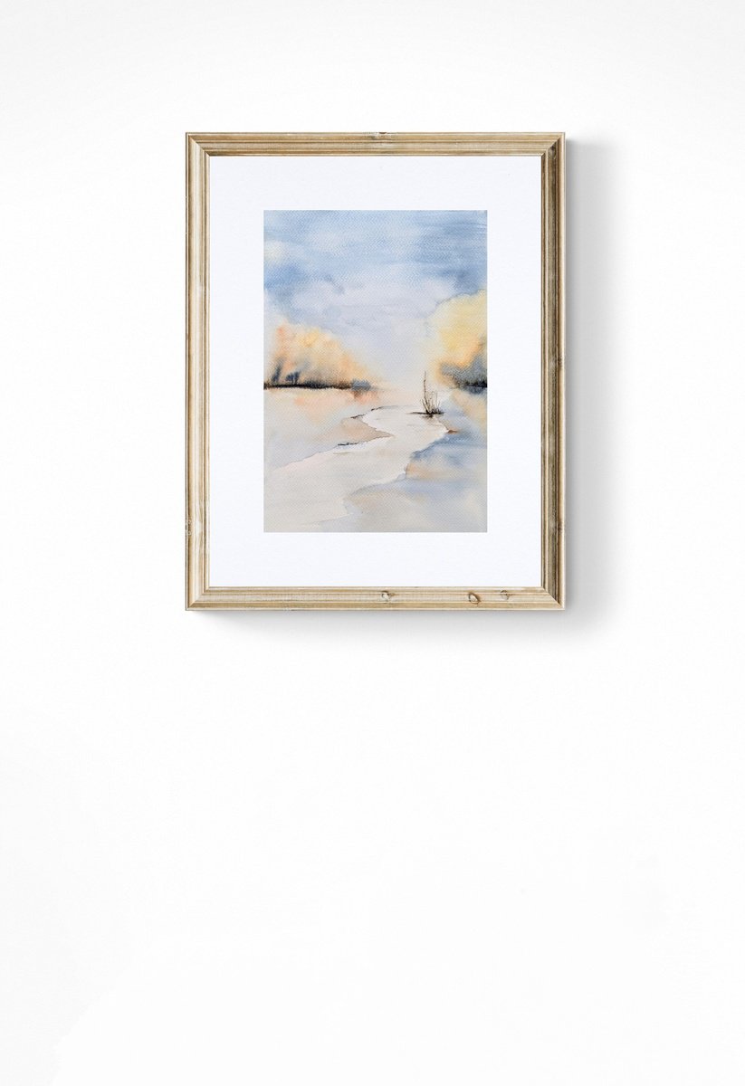 Illustrative Landscape Watercolour By Yana Dulger, 8 X 12", "Winter Silence", Original Artwork