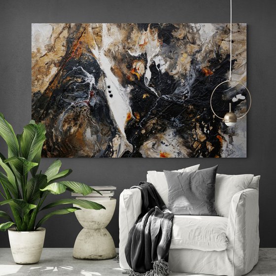 Rusted Nero 160cm x 100cm Brown Black Textured Abstract Art