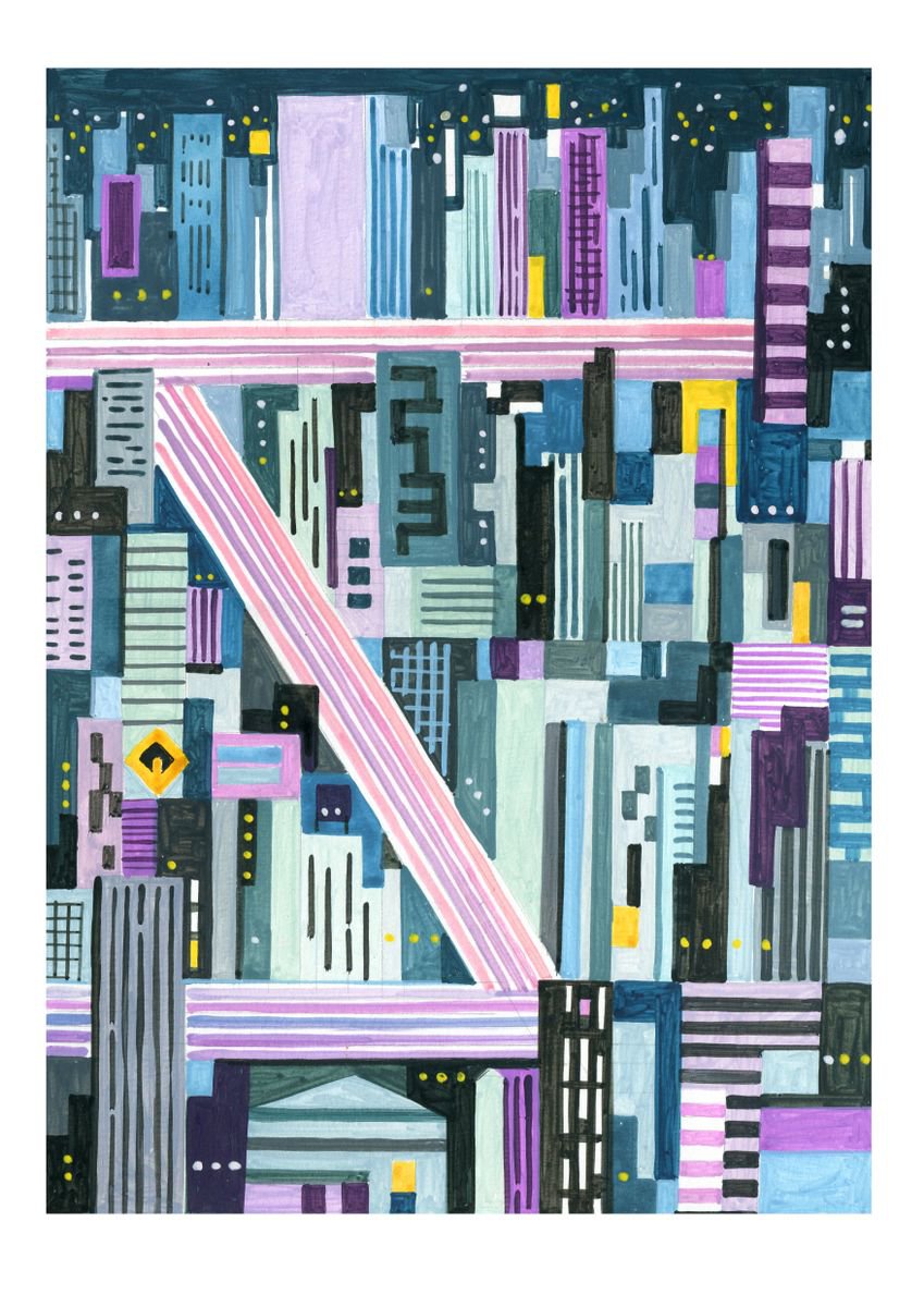 Urban And Pop Acrylic Painting , Bangkok_Night-13 By Andre Baldet, 13 X 18, Artwork For Sale On Artfinder