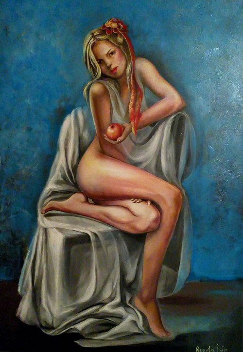 " Nicole and The Red Apple " - 70 x 100cm by Reneta Isin