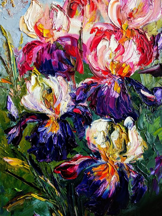 Floral Painting Textured Flowers Modern Impressionism Bouquet of Wildflowers Irises