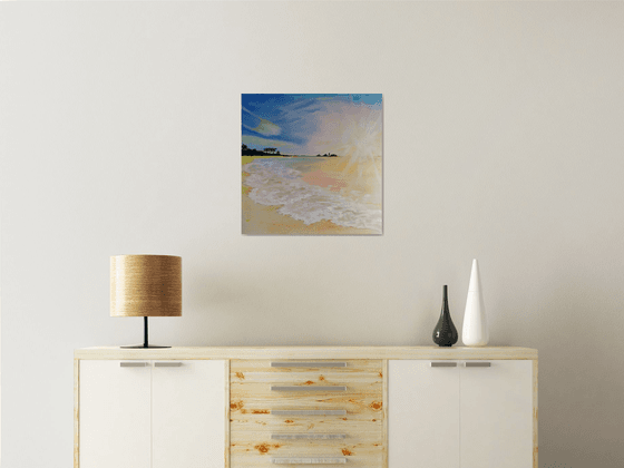 Sunny holiday, original seascape sunrise oil painting, bedroom art, gift idea