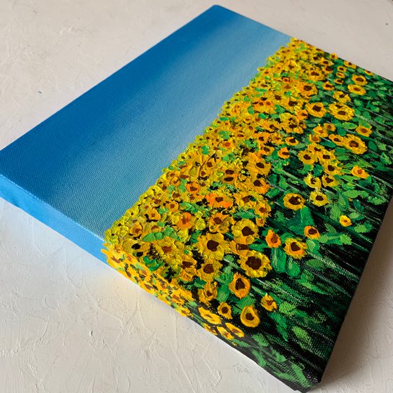 Sunflower field !!  Ready to hang painting!! Impasto flower painting!! Floral landscape