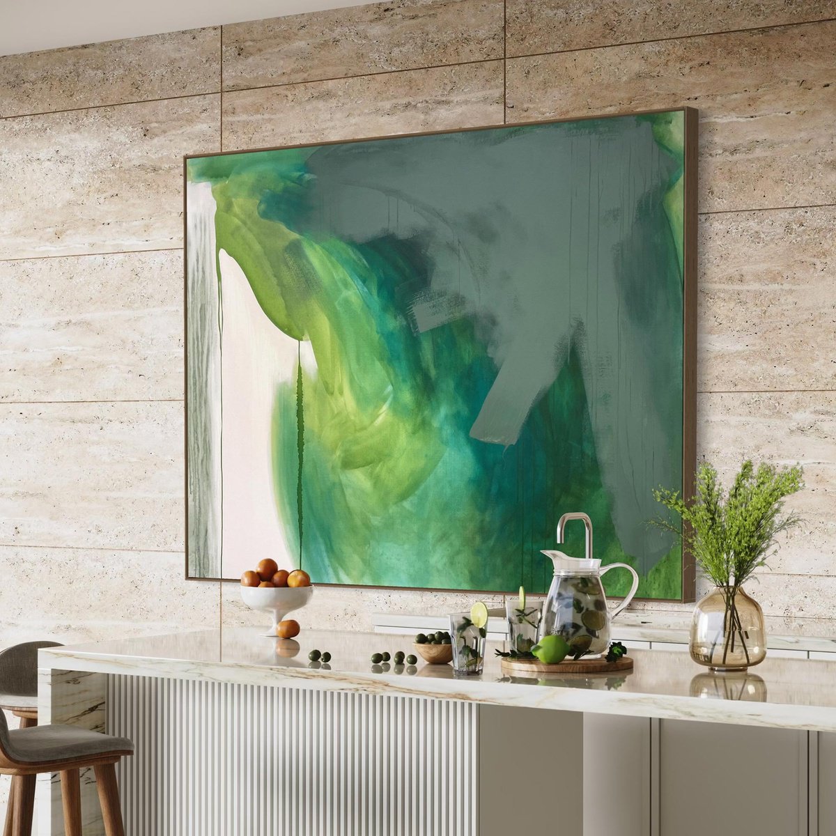 Expressive Abstract Acrylic Painting By Cheryl Harrison, 63 X 47, Green Breeze, Original Artwork