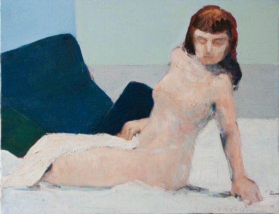 nude woman on blue