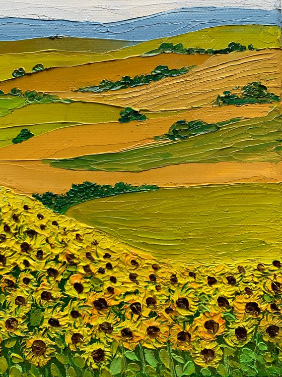 Tuscan sunflowers landscape - 4 ! Textured oil painting on ready to hang canvas