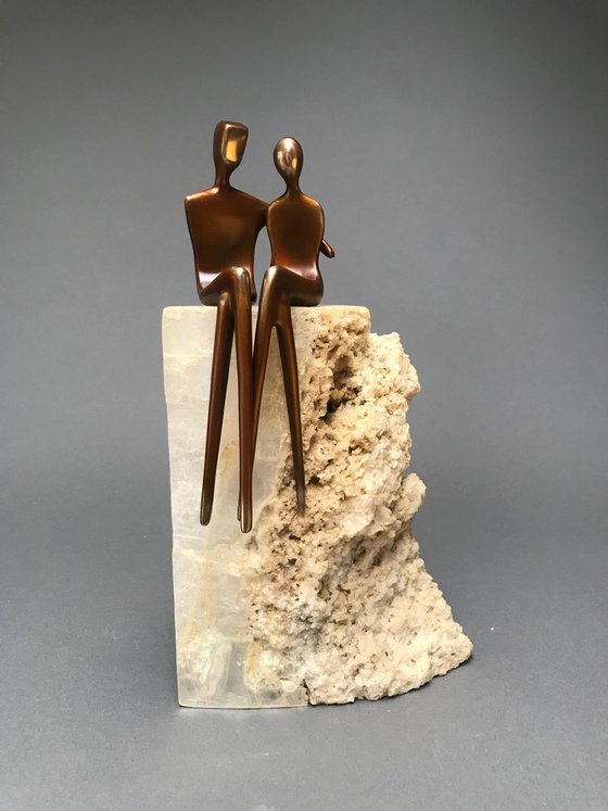 Lovers - romantic bronze sculpture exquisitely finished in chestnut brown patina