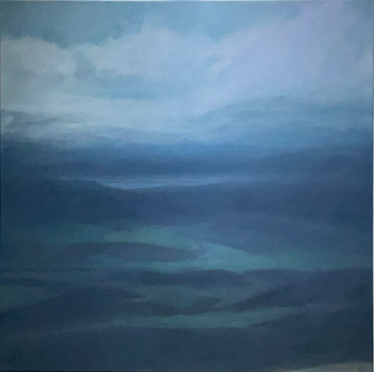 Abstract Landscape Oil Painting By Lizzie Butler, 30 X 30", Hidden Lake, Original Artwork