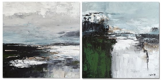 Emerald Shorelines — Diptych Green Grey