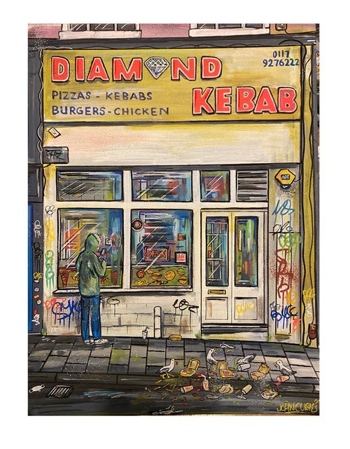 Diamond kebab- original  on canvas board by John Curtis